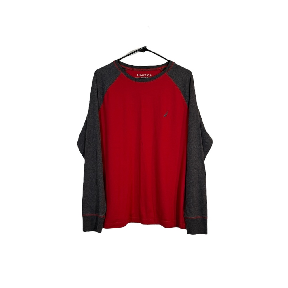 Men’s Nautica Long Sleeve Sleepwear Shirt Red/Gray Size Large